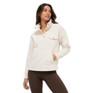 Tuckernuck Quilted Half Snap Lounge Pullover Cream Sweatshirt Large NWOT